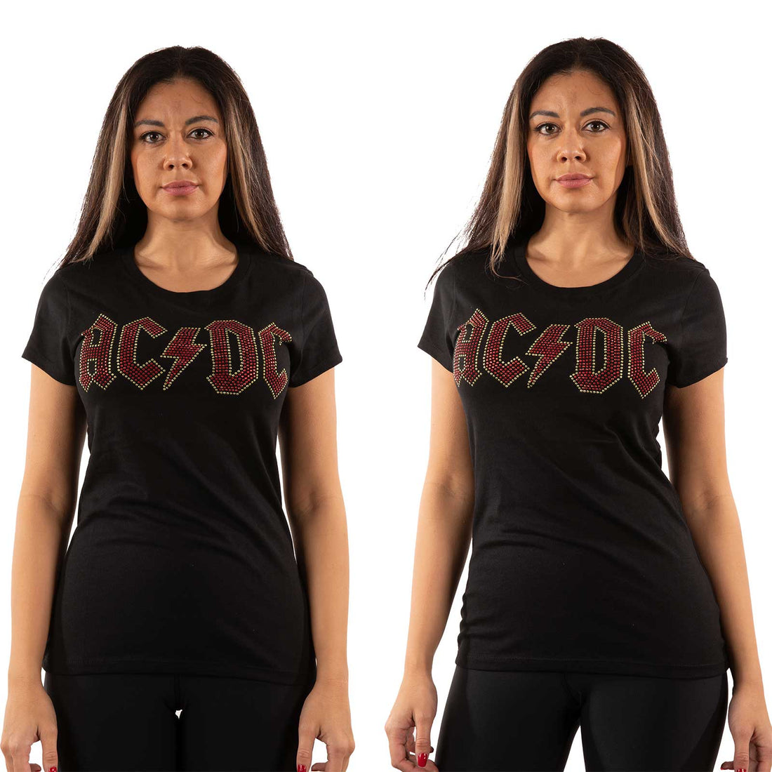 AC/DC Ladies Embellished T-Shirt: Full Colour Logo (Diamante)