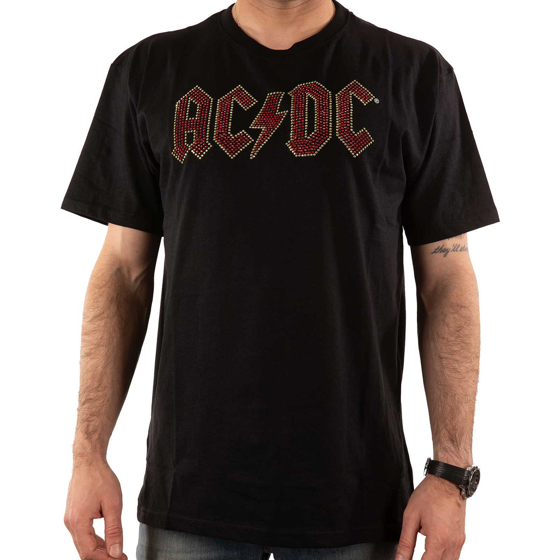 AC/DC Unisex Embellished T-Shirt: Full Colour Logo (Diamante) 