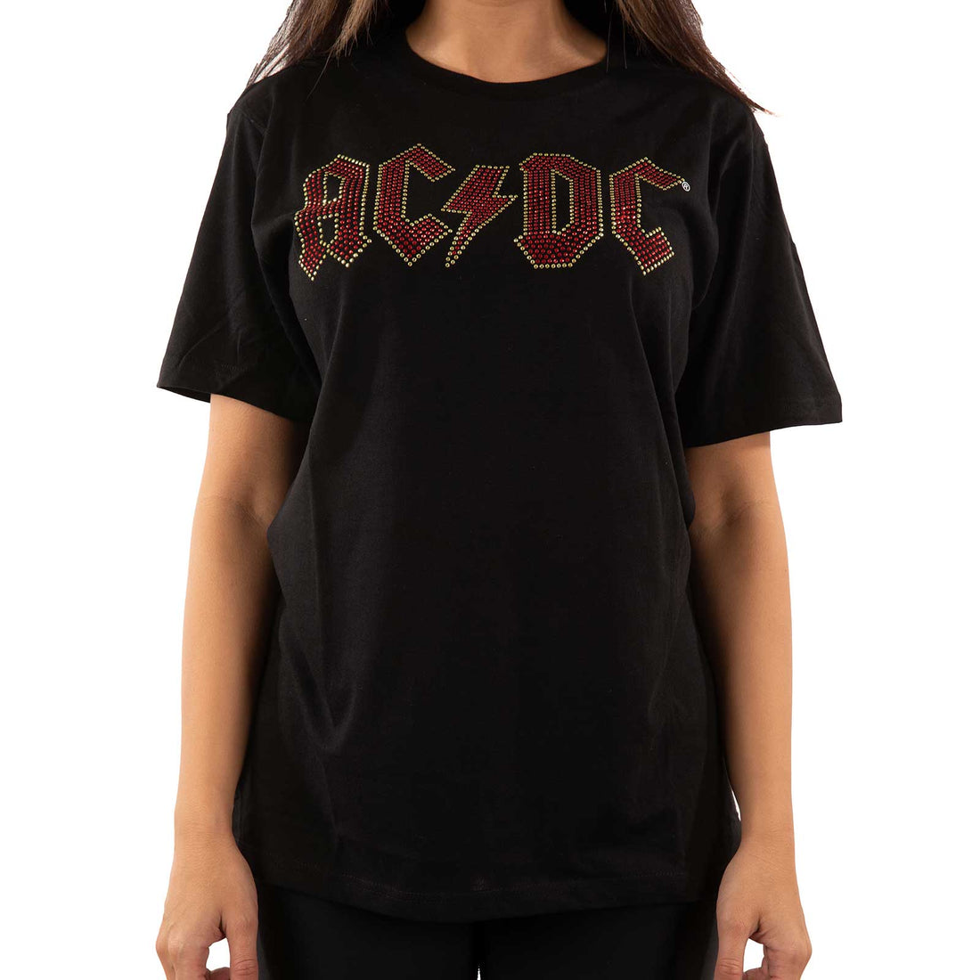 AC/DC Unisex Embellished T-Shirt: Full Colour Logo (Diamante)