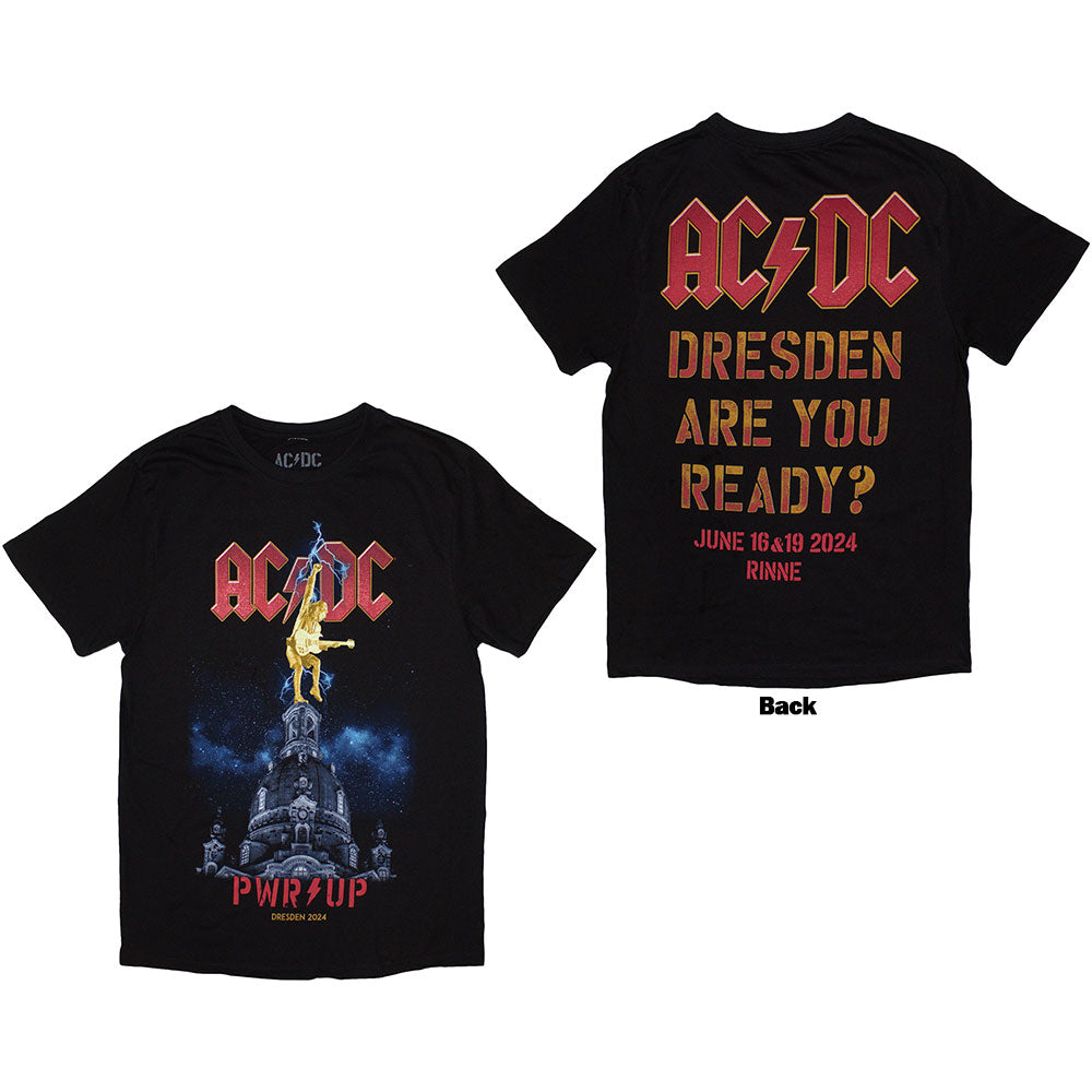 AC/DC Ladies T-Shirt: PWR-UP Dresden '24 (Back Print & Ex-Tour) (Small)