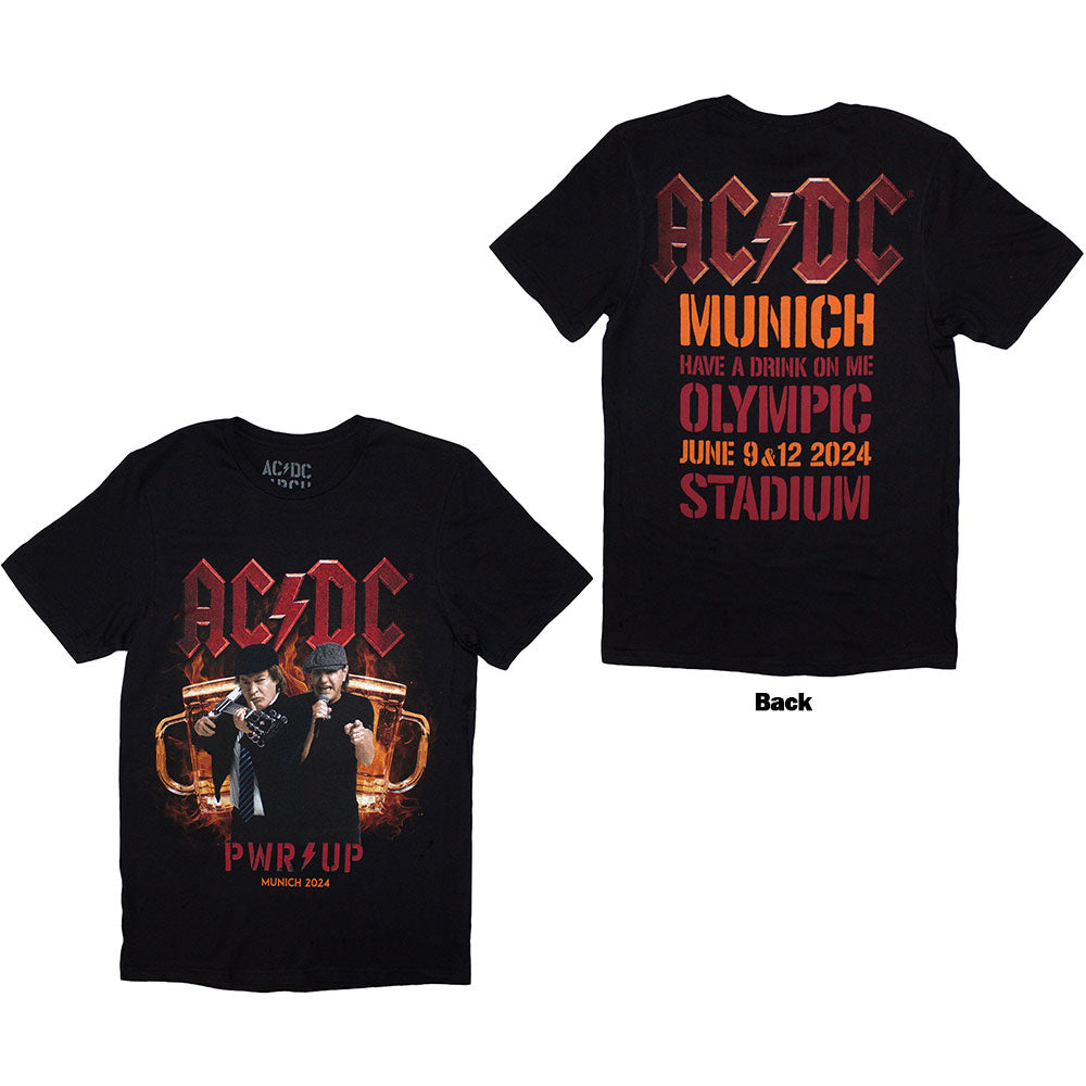 Official licensed AC/DC Unisex T-Shirt featuring the 'PWR-UP Munich '24' design motif.