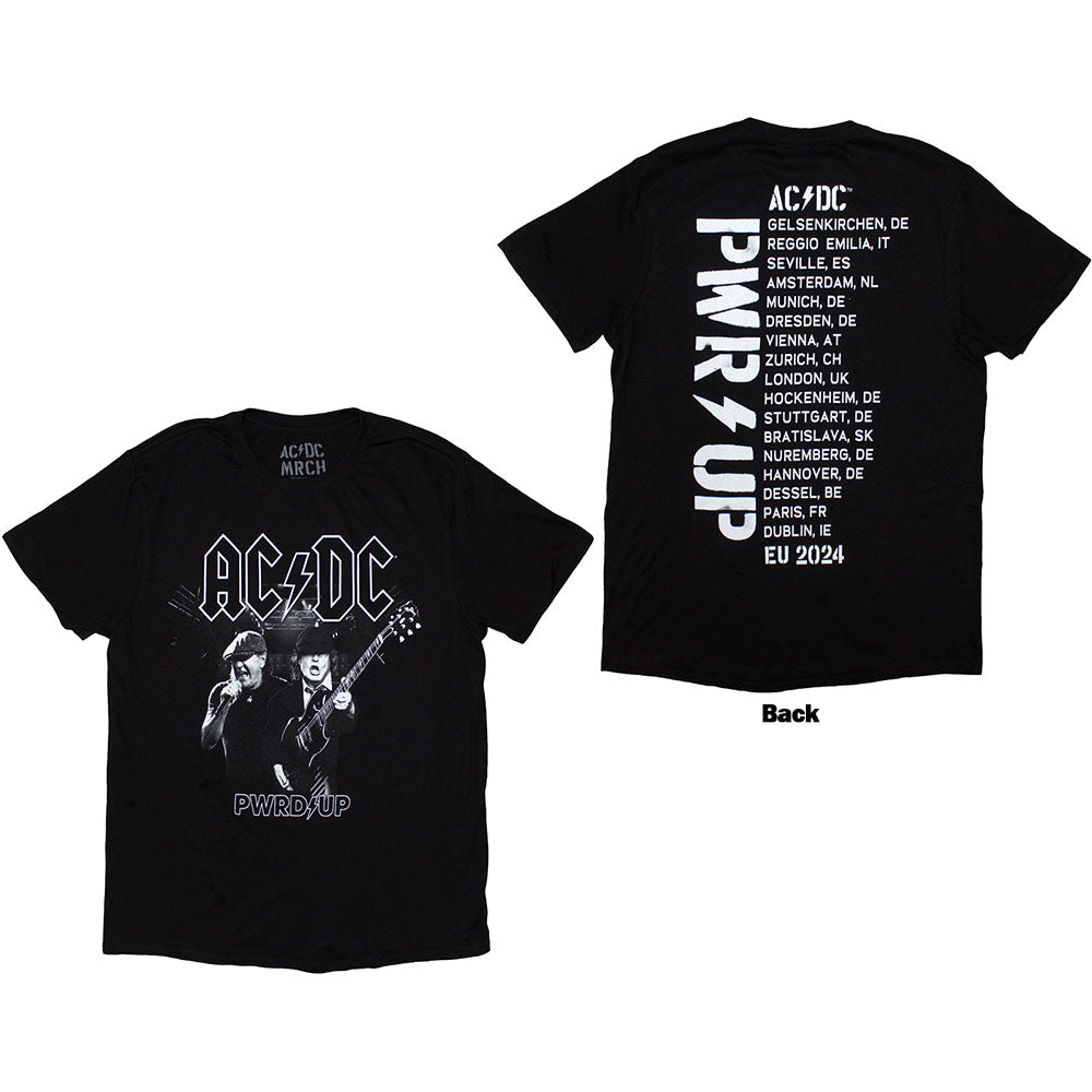 AC/DC Unisex T-Shirt: PWRD-UP B&W Photo EU Tour '24 (Back Print & Ex-Tour)