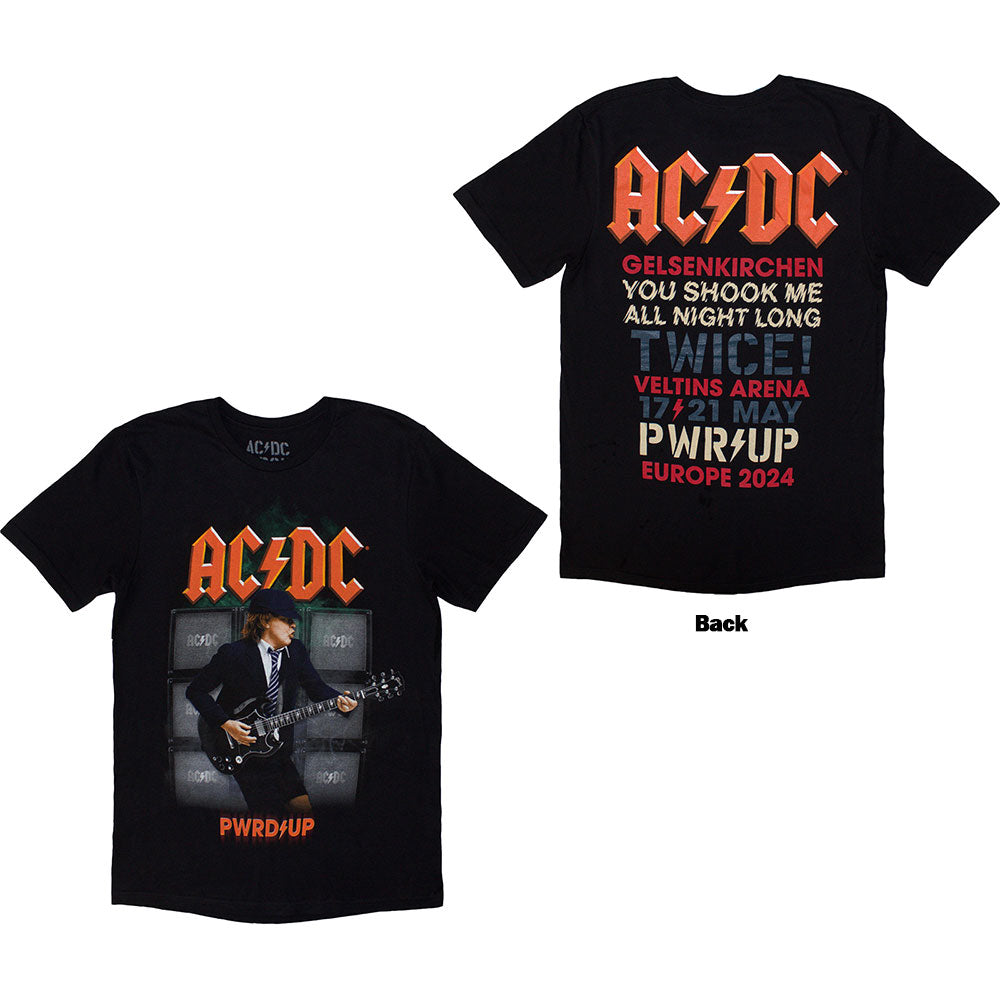 AC/DC Unisex T-Shirt: PWRD-UP Gelsenkirchen '24 (Back Print & Ex-Tour) (Small)