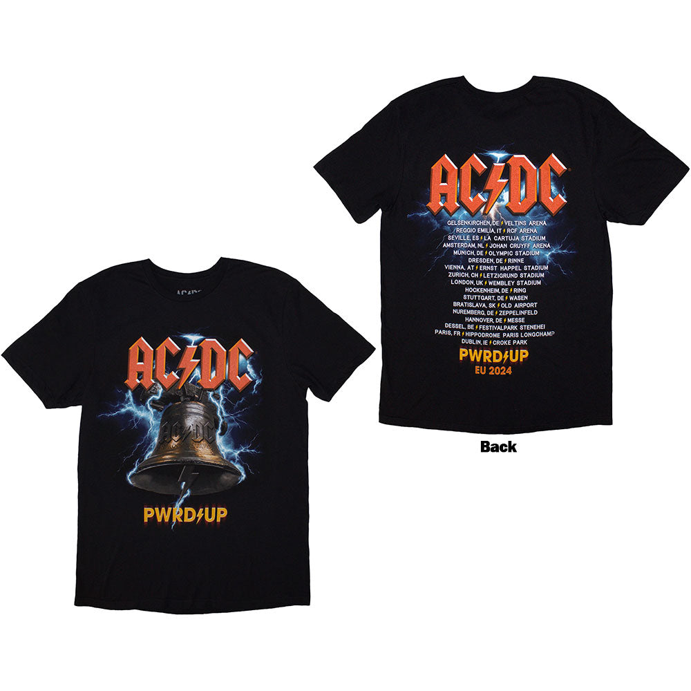 AC/DC Unisex T-Shirt: PWRD-UP In Rock We Trust (Back Print & Ex-Tour)