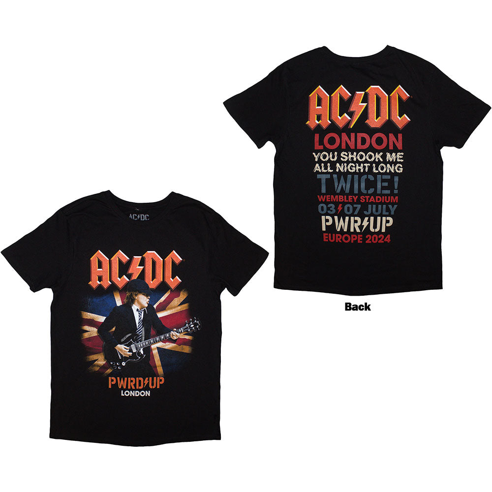 AC/DC Unisex T-Shirt: PWRD-UP London '24 (Back Print & Ex-Tour) (Medium)