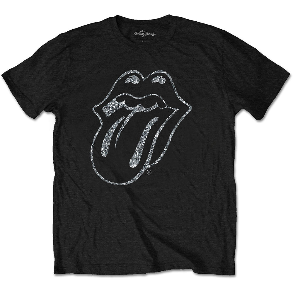 The Rolling Stones Tongue Unisex Diamante T Shirt S Black