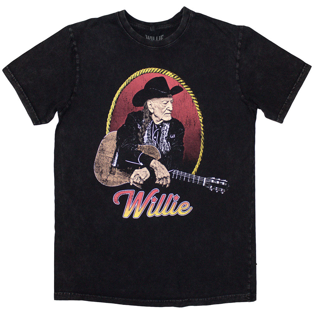 Willie Nelson Unisex Stone Wash T-Shirt: Lasso Portrait