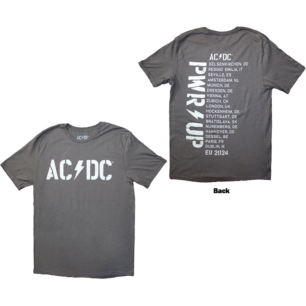 AC/DC Unisex T-Shirt: Logo PWR-UP EU Tour '24 (Back Print & Ex-Tour)