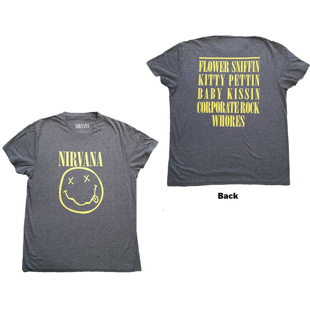 Nirvana Unisex T-Shirt: Yellow Smiley (Back Print)