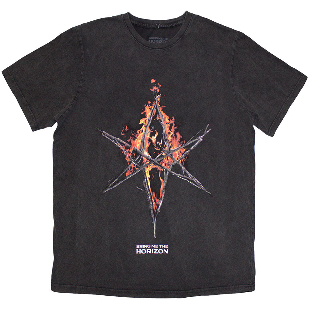 Bring Me The Horizon Unisex T-Shirt: Flame Hex & Text Logo (Wash Collection)